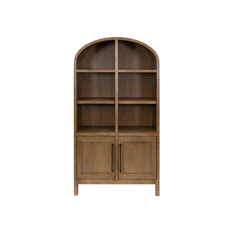 Pemberly Row Arched Wood Display Cabinet with Adjustable Shelves Fully Assembled