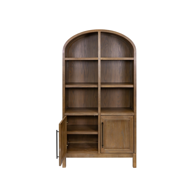 Pemberly Row Arched Wood Display Cabinet with Adjustable Shelves Fully Assembled