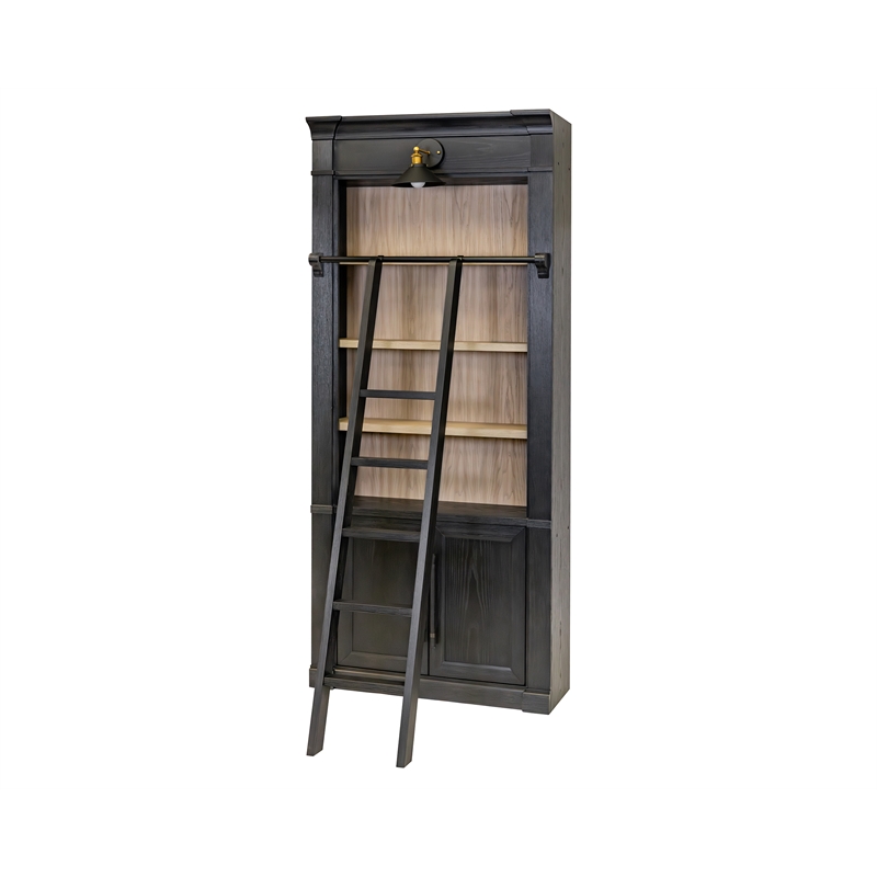Pemberly Row Contemporary Decorative Solid Wood Library Ladder in Black
