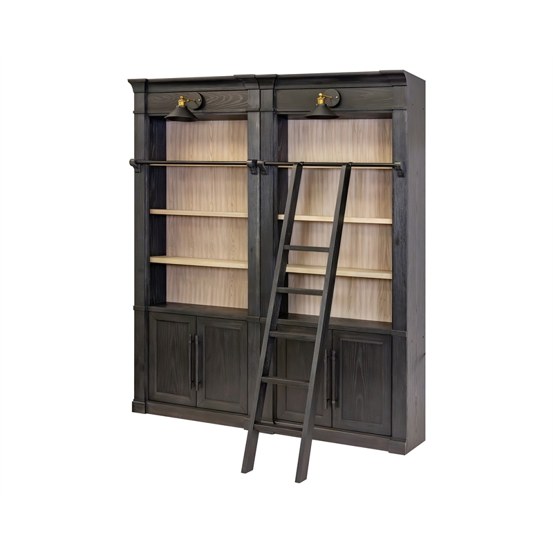 Pemberly Row Contemporary Decorative Solid Wood Library Ladder in Black