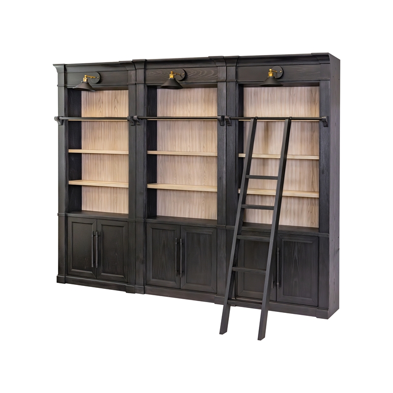 Pemberly Row Contemporary Decorative Solid Wood Library Ladder in Black