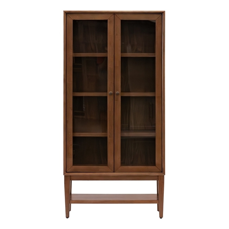 Pemberly Row Mid-Century Wood Dining Display Cabinet with Glass Doors in Walnut