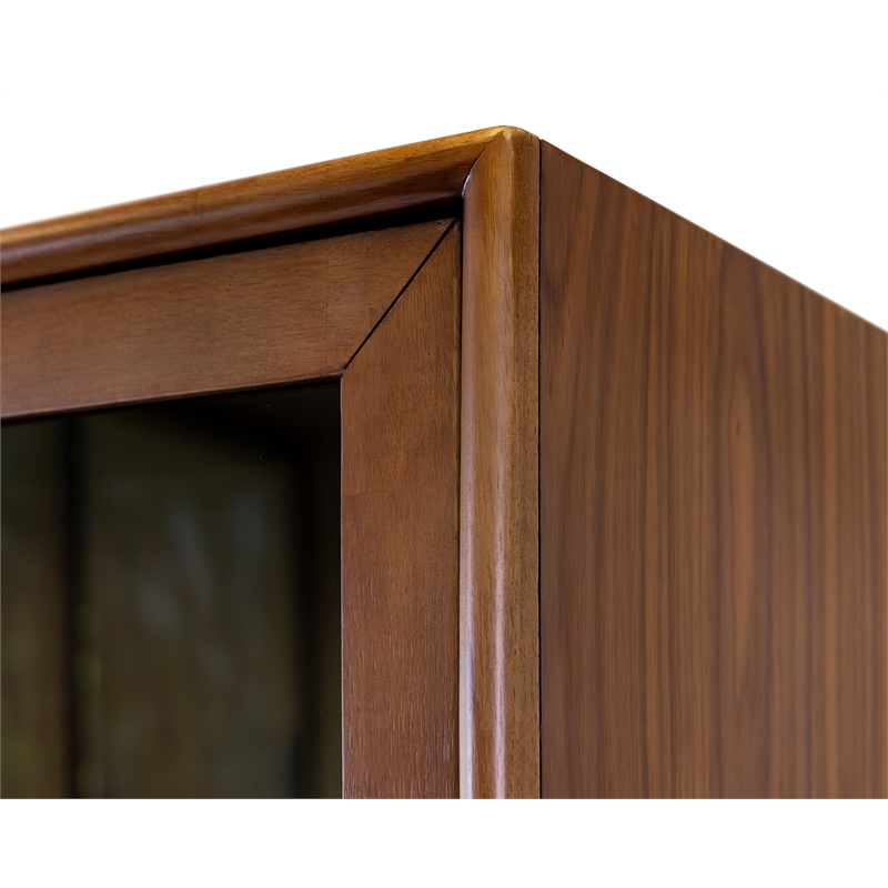 Pemberly Row Mid-Century Wood Dining Display Cabinet with Glass Doors in Walnut