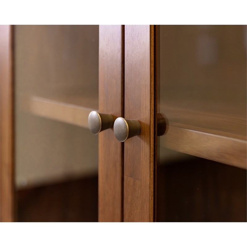 Pemberly Row Mid-Century Wood Dining Display Cabinet with Glass Doors in Walnut