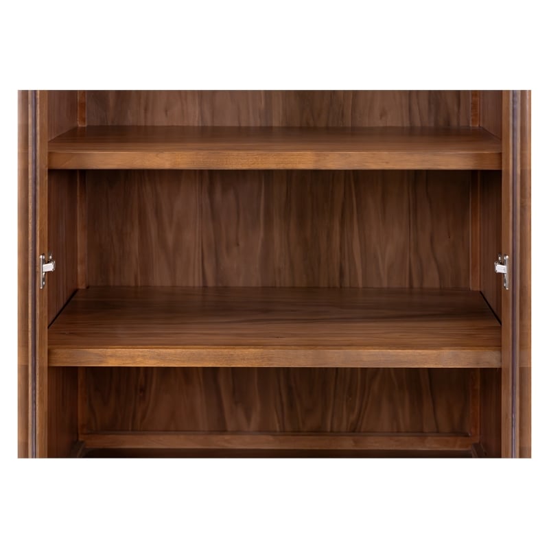 Pemberly Row Mid-Century Wood Dining Display Cabinet with Glass Doors in Walnut