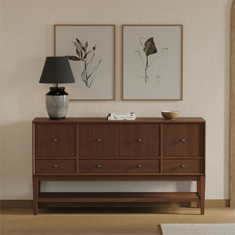 Pemberly Row Wood Sideboard with Drawers and Doors Fully Assembled in Walnut