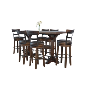 Pemberly Row Rectangular Pub Table Set with 6 Stools and Metal Footrest