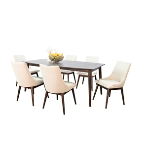Pemberly Row Solid Wood 7-Piece Dining Set in Walnut with Upholstered Seats