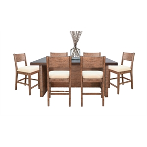 Pemberly Row Two-Tone Counter Height 7-Piece Wood Dining Set with Padded Stools