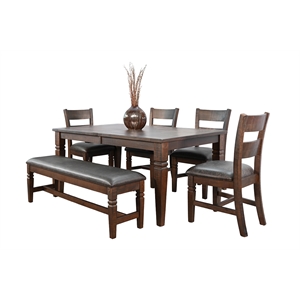 Pemberly Row Mahogany Extension Dining Set with Butterfly Leaf and Bench