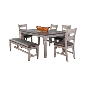 Pemberly Row Mahogany Extension Dining Set with Butterfly Leaf Bench & 5 Chairs