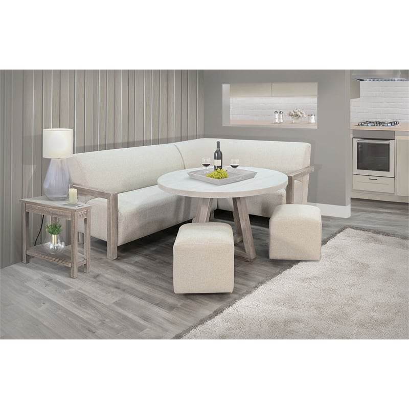 Pemberly Row 4-Piece Corner Dining Nook Set with Light Wood Round Table