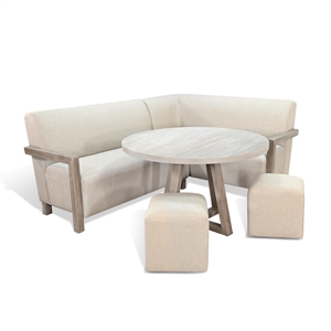 Pemberly Row 4-Piece Corner Dining Nook Set with Light Wood Round Table