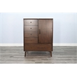 Pemberly Row Mid-Century Walnut Tall Dresser with Cabinet and 5 Drawers