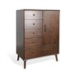 Pemberly Row Mid-Century Walnut Tall Dresser with Cabinet and 5 Drawers
