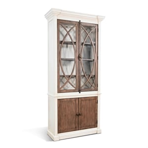 Pemberly Row Two-Tone Mahogany Display Cabinet with Glass Doors & Crown Molding