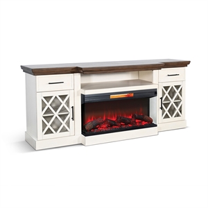 Pemberly Row 78&quot Media Console with Electric Fireplace & Glass-Paneled Cabinets