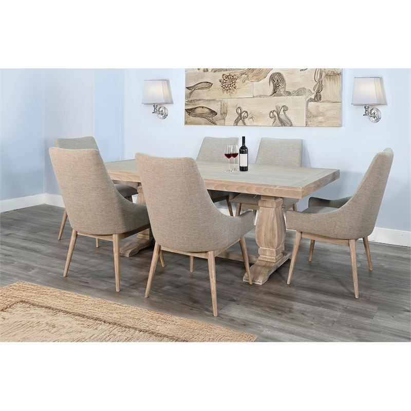 Pemberly Row 7-Piece Rectangular Dining Set with Double Pedestal Base in Wheat
