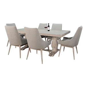 Pemberly Row 7-Piece Rectangular Dining Set with Double Pedestal Base in Wheat