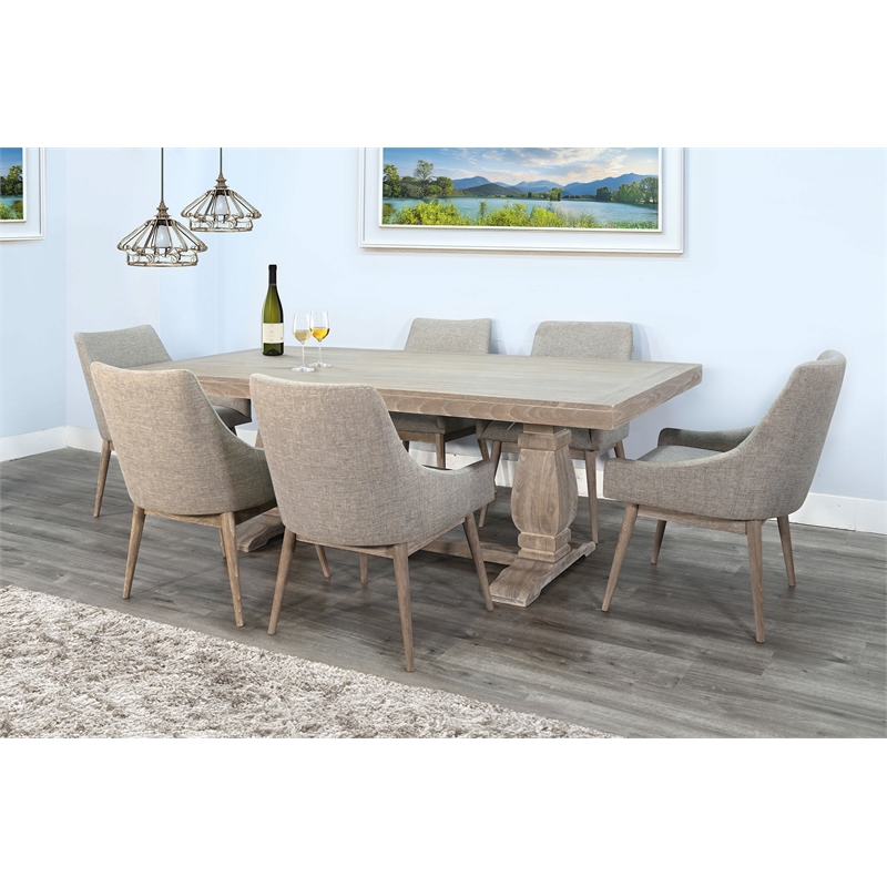 Pemberly Row 7-Piece Rectangular Dining Set with Double Pedestal Base in Wheat