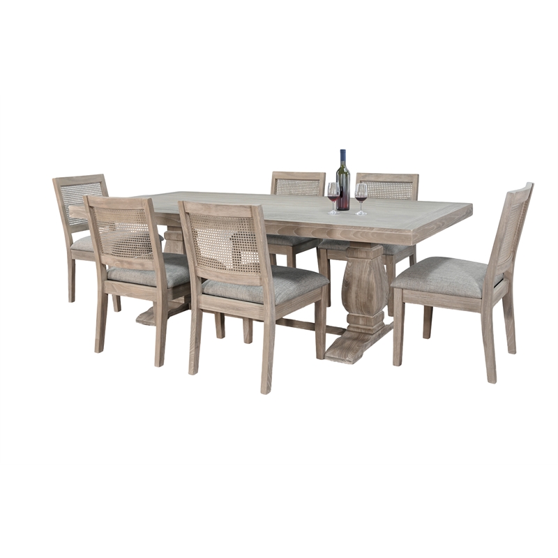 Pemberly Row 7-Piece Rectangular Dining Set with Pedestal Base in Natural Wheat