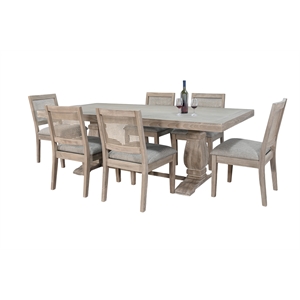Pemberly Row 7-Piece Rectangular Dining Set with Pedestal Base in Natural Wheat