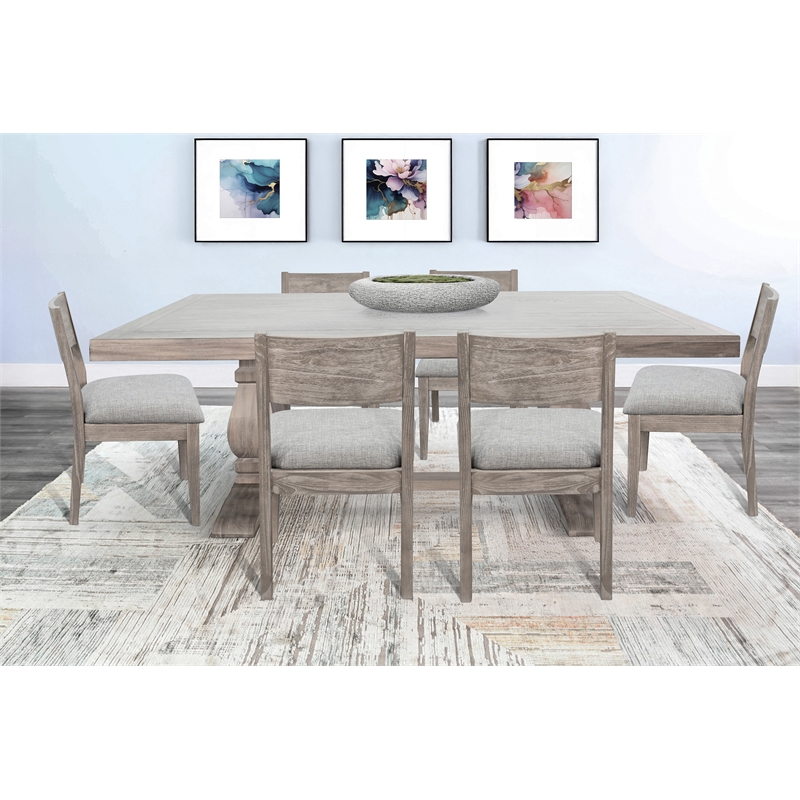 Pemberly Row 7Pc Solid Wood Dining Set with Carved Pedestal in Wheat
