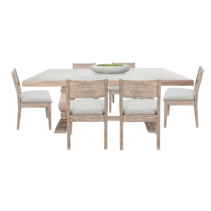 Pemberly Row 7Pc Solid Wood Dining Set with Carved Pedestal in Wheat