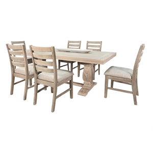 Pemberly Row 7-Piece Rectangular Wood Dining Set with Hand-Carved Base in Wheat