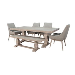 Pemberly Row 7-Piece Rectangular Dining Set with Carved Double Pedestal in Wheat
