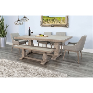 Pemberly Row 7-Piece Rectangular Wheat Dining Set with Traditional Pedestal Base
