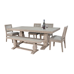 Pemberly Row 7-Piece Solid Wood Rectangular Dining Set in Natural Wheat Finish