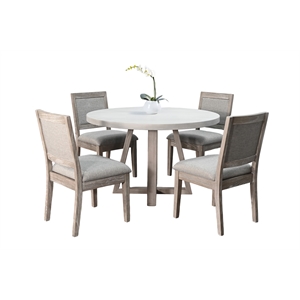 Pemberly Row 60&quot Round 5-Piece Dining Set with Wire-Brushed Mindi Wood