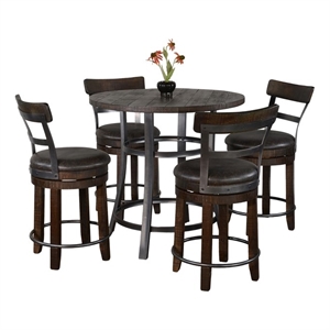 Pemberly Row Solid Mahogany 5-Piece Counter Height Dining Set with Metal Frame