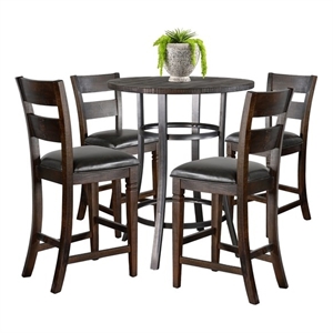 Pemberly Row Mahogany and Metal 5-Piece Pub Set with Counter Height Stools