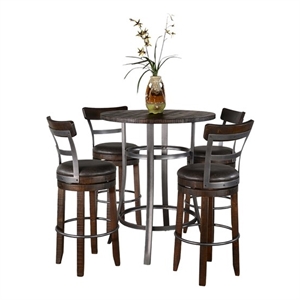 Pemberly Row 5-Piece Counter Height Pub Set in Mahogany with Metal Legs