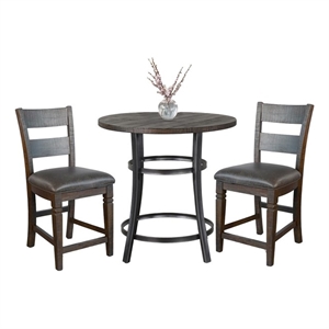 Pemberly Row Solid Mahogany 3-Piece Counter Height Dining Set with Metal Frame