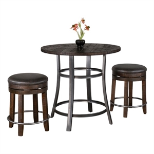 Pemberly Row Solid Wood 3-Piece Counter Height Dining Set with Mahogany Finish