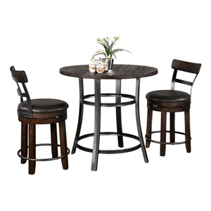 Pemberly Row Solid Wood 3-Piece Counter Height Dining Set with Metal Accents
