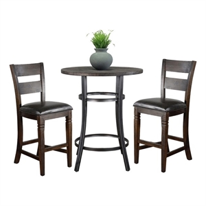 Pemberly Row Solid Wood and Metal Frame 3-Piece Pub Dining Set