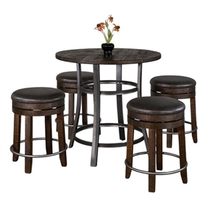 Pemberly Row Solid Mahogany 5-Piece Counter Height Dining Set with Metal Base