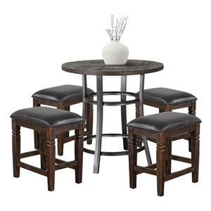 Pemberly Row 5-Piece Mahogany Counter Height Dining Set with Powder-Coated Frame