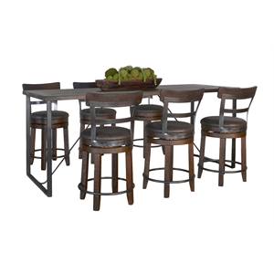Pemberly Row 7-Piece Mahogany Counter Height Set with Industrial Metal Frame
