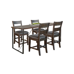 Pemberly Row Industrial Mahogany 5-Piece Counter Height Dining Set