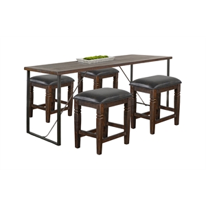 Pemberly Row Mahogany and Metal 5-Piece Industrial Counter Height Set
