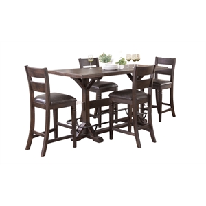 Pemberly Row Rectangular Pub Table Set with 4 Stools and Metal Footrest