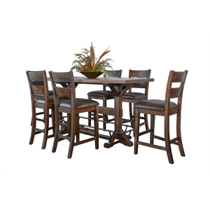Pemberly Row Rectangular Pub Table Set with 6 Stools and Metal Footrest