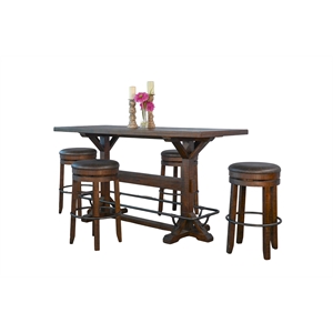Pemberly Row Rectangular Pub Table Set with 4 Stools and Metal Footrest