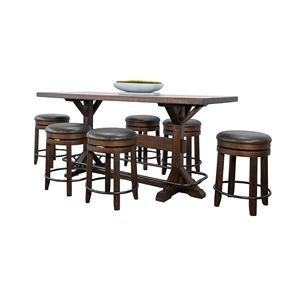 Pemberly Row Rectangular Pub Table Set with 6 Stools and Metal Footrest