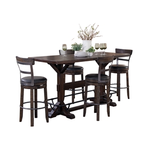 Pemberly Row Rectangular Pub Table Set with 4 Stools and Metal Footrest